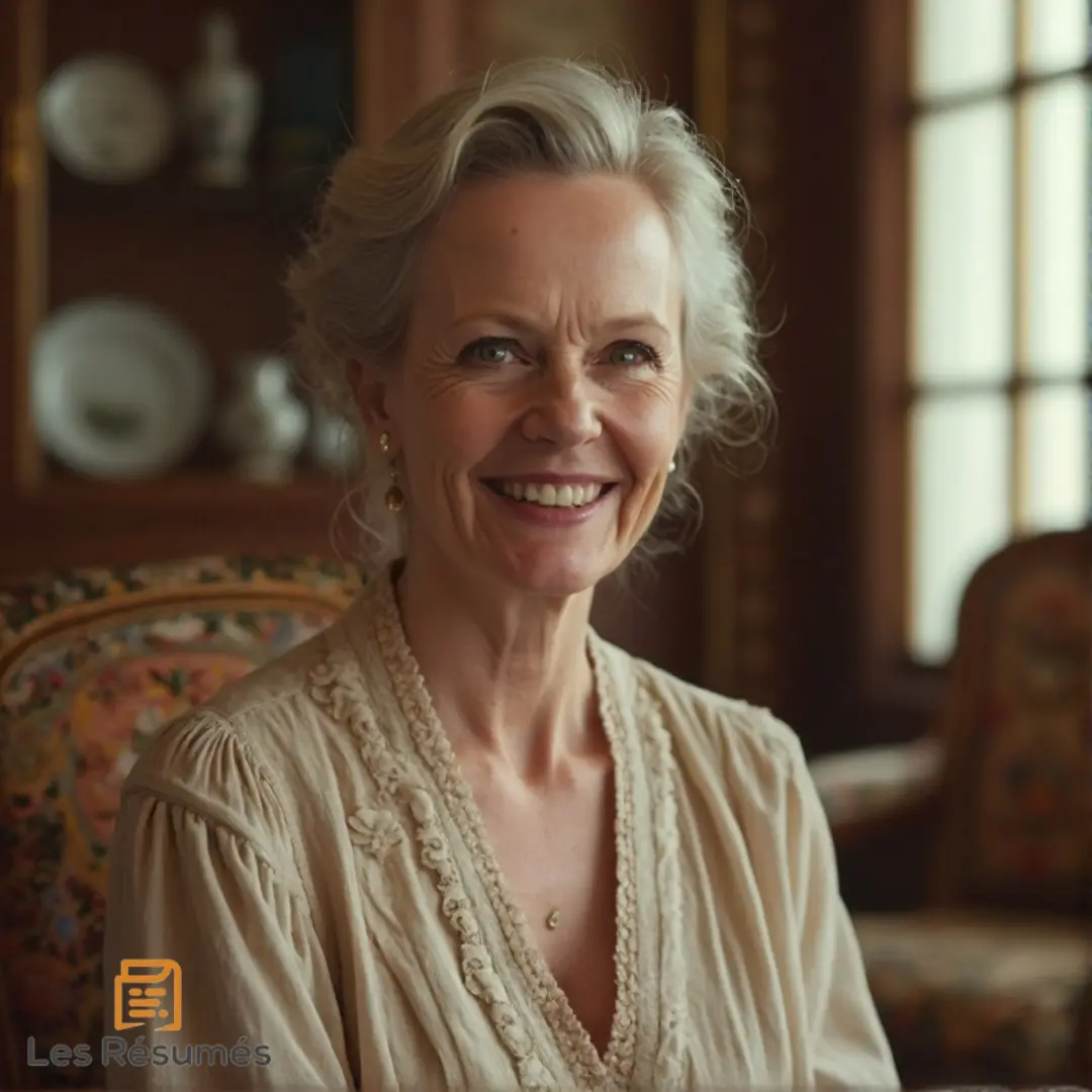 Photo de Bathilde Amédée souriante en tenue beige, dans un décor chaleureux.
