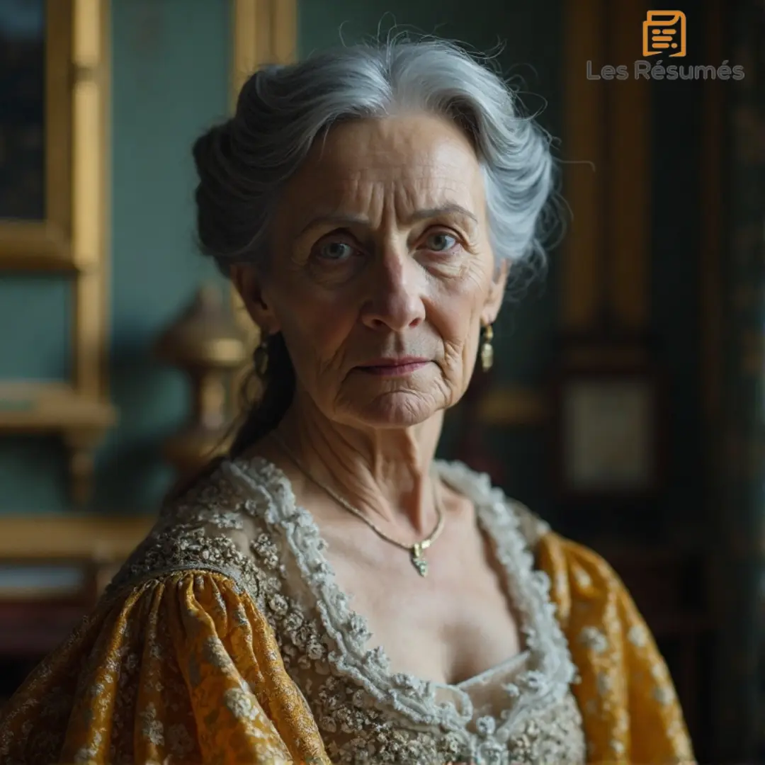 Photo de la Marquise de Villeparisis en robe brodée, expression solennelle, dans à la recherche du temps perdu.