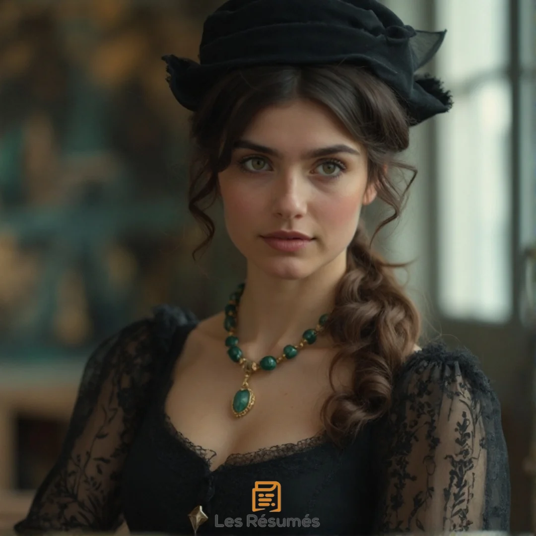 Photo de Marianneavec un chapeau noir et un collier bleu turquoise.