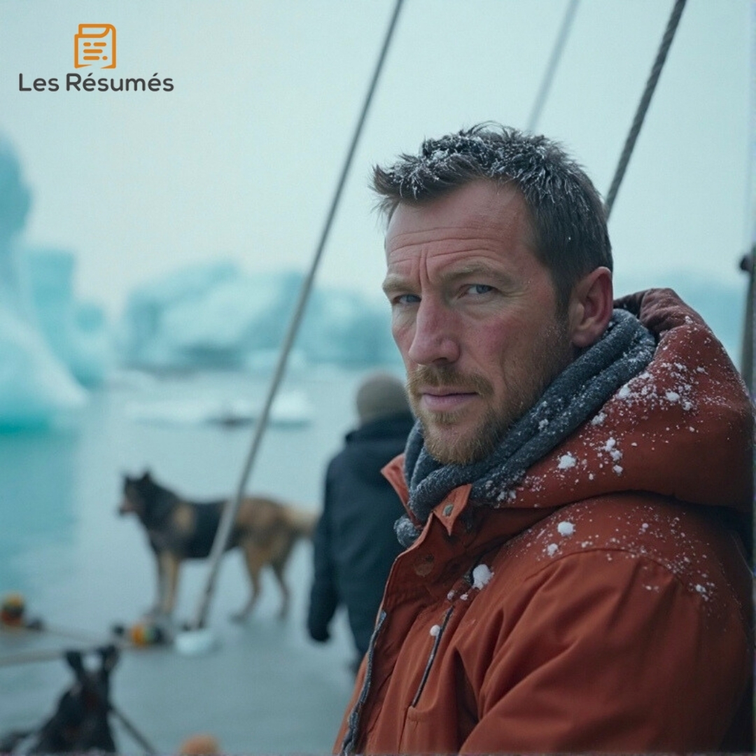 Louis Cornbutte scrutant l’horizon enneigé, se demandant s’ils survivront à cet hiver impitoyable.