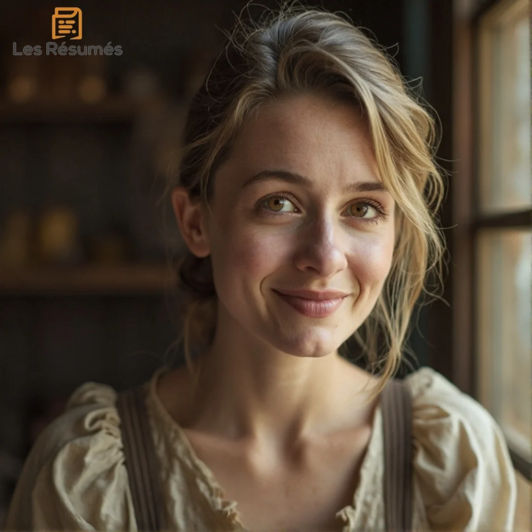 Une femme souriante, vêtue simplement, à la lumière d’une fenêtre. Elle représente la mère de Simon, une femme courageuse qui élève seule son fils dans Le Papa de Simon.