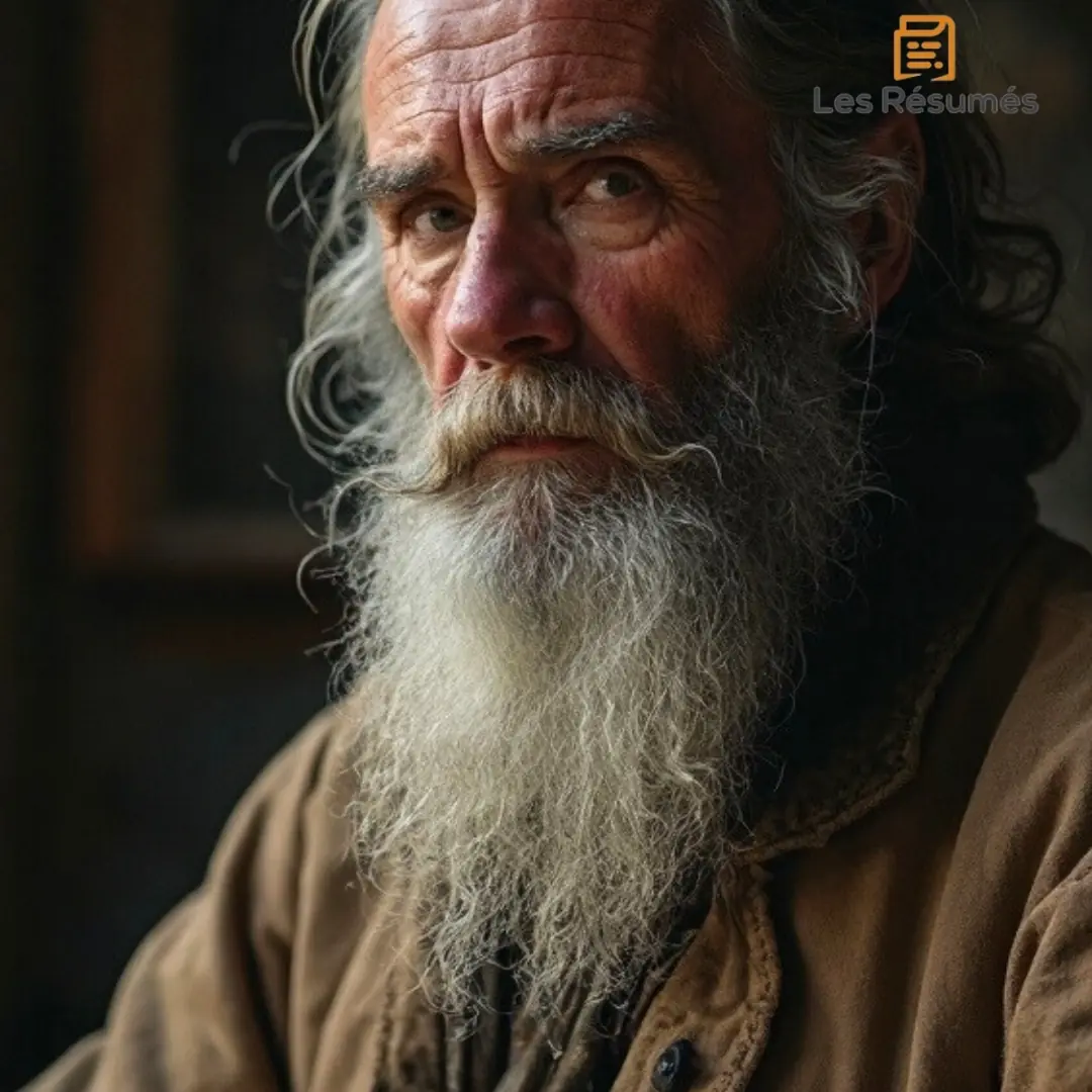 Vieil homme barbu en manteau usé représentant Ursus, philosophe errant et père adoptif de Gwynplaine dans L'Homme qui rit.