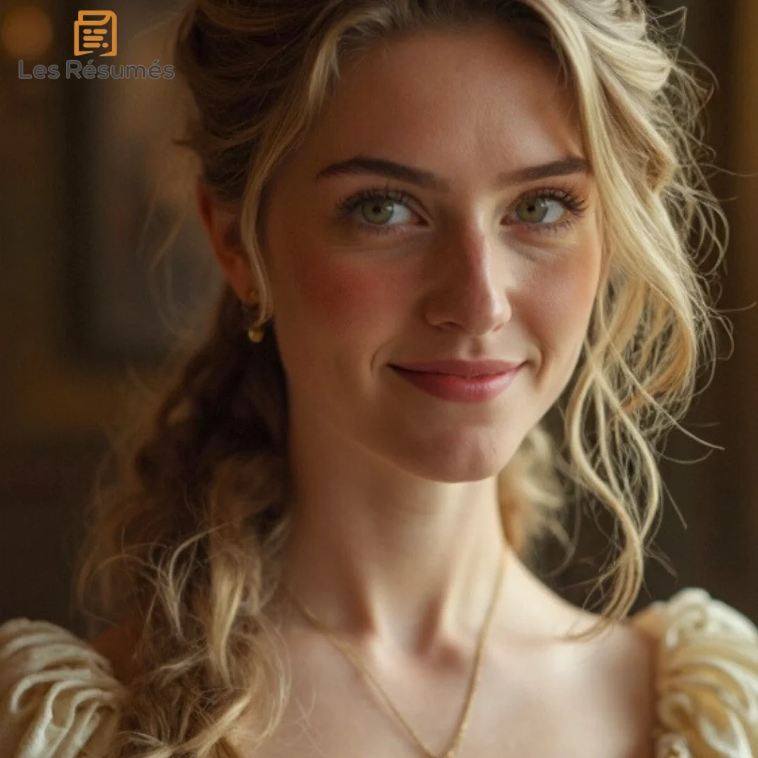 Photo d'une eune femme blonde en robe claire incarnant Josiane, une femme perverse et condescendante.