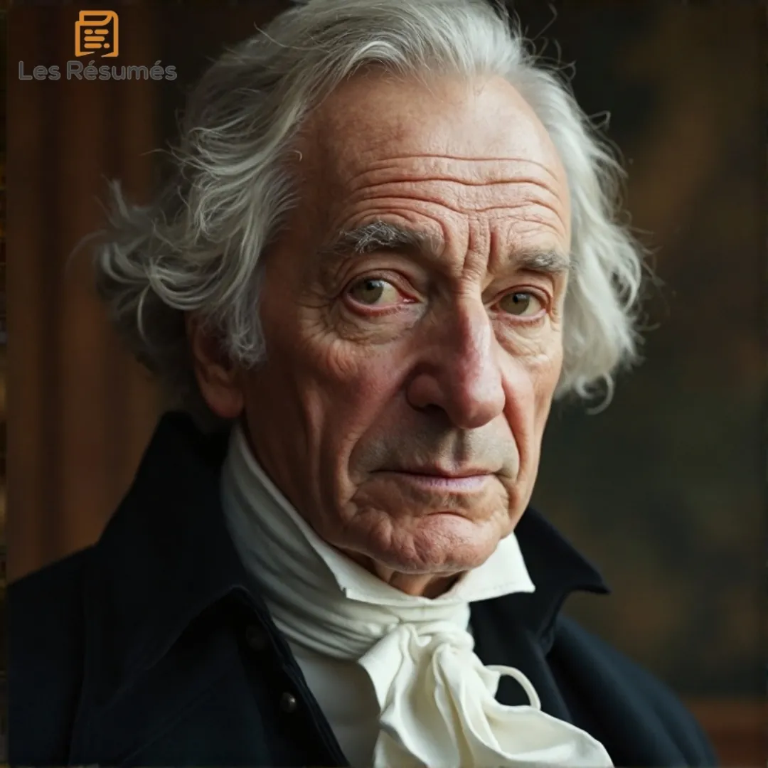 Vieil homme aux cheveux blancs en tenue élégante incarnant Lord Clancharlie, le père de Gwynplaine, noble déchu et symbole d’honneur.