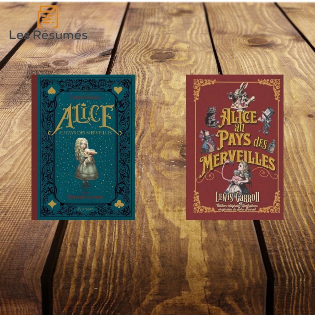 Pages de garde de Alice au Pays des Merveilles de Lewis Caroll. 
