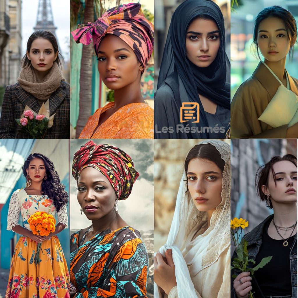 Plusieurs photographies représentant les multiples visages d'Antigone avec différentes cultures pour montrer son impact culturel mondial. 