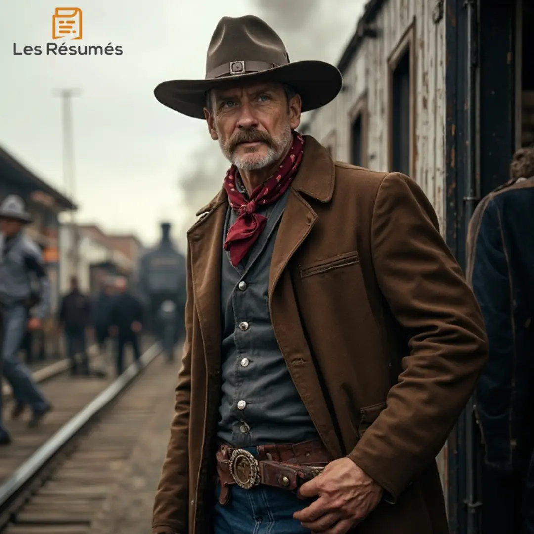 Photo de Colonel Stamp Proctor : Un Américain fougueux, prêt à affronter Phileas Fogg, debout sur une voie ferrée dans l’Ouest sauvage. 