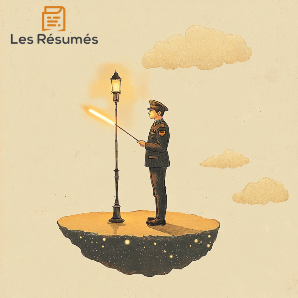 Image de l'allumeur de réverbère qui ne prend jamais le temps de se reposer.