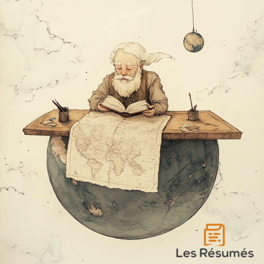Image du géographe sur sa planète en train de lire les comptes rendus depuis son bureau.