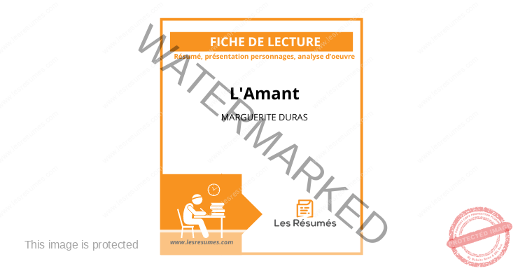 Frontispice de l'analyse de lecture sur L'Amant de Marguerite Duras, incluant un aperçu, une étude des personnages et une analyse thématique.