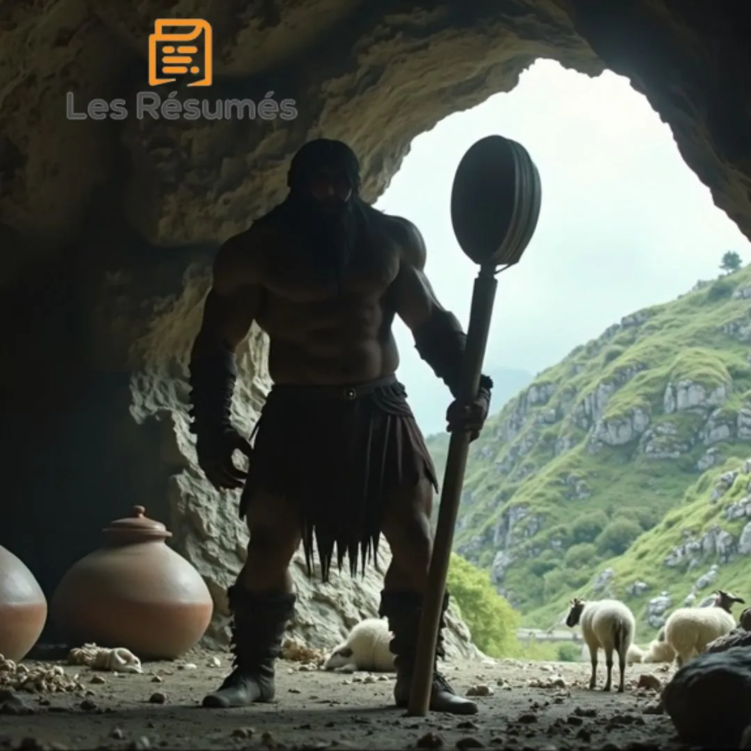 Photo de Polyphème dans sa caverne avec ses moutons.