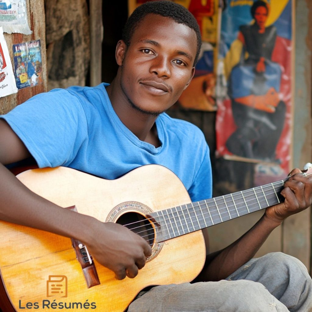 Photographie de Pacifique, jeune musicien et frère d'Yvonne qui devient soldat au FPR comme souligné dans notre résumé de Petit Pays.