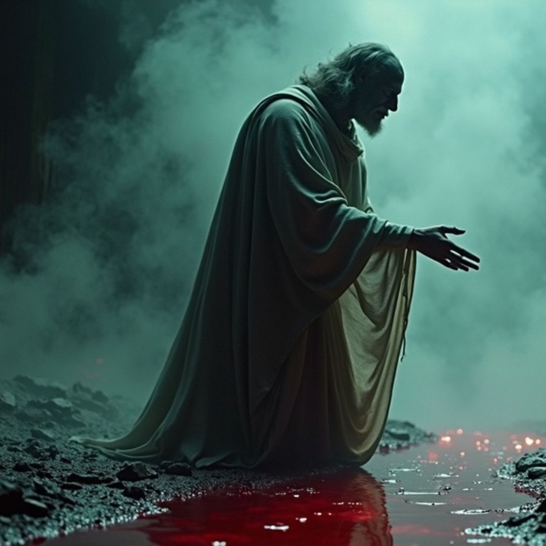 Photo de Tirésias, le devin, discutant avec Ulysse dans le royaume des morts.