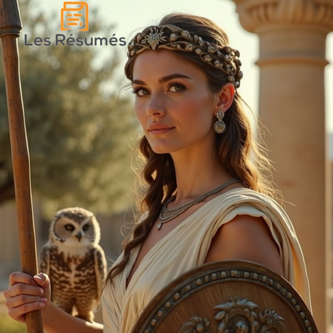 Photo d'Athéna, déesse de la sagesse, portant un casque et accompagnée d'une chouette, dans Les Aventures d'Ulysse.