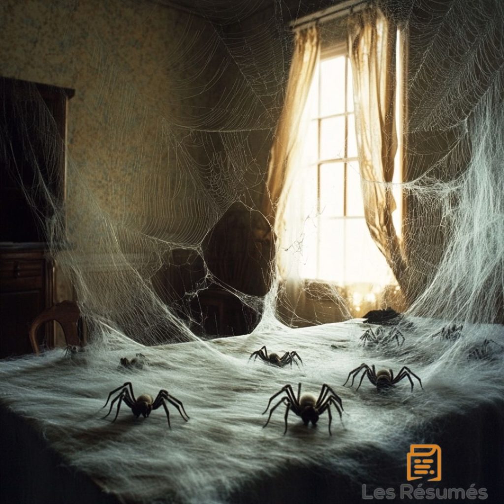 Illustration des araignées qui ont élu domicile dans la maison abandonnée.